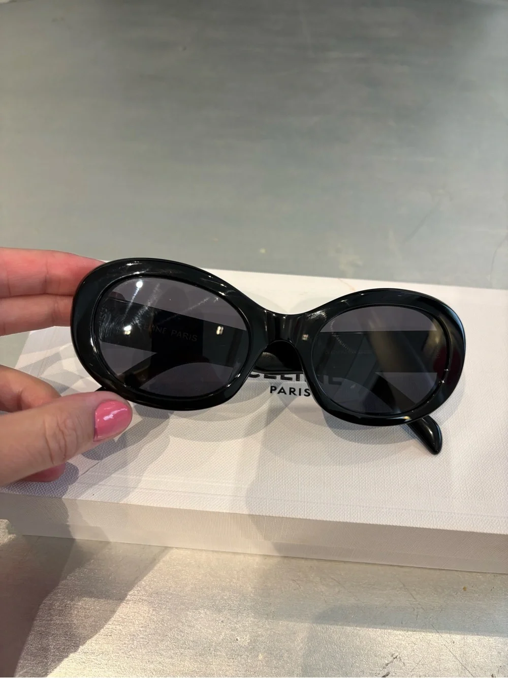 Celine Eyewear Triomphe 01 Oval Sunglasses Black With Gold Logo Unisex